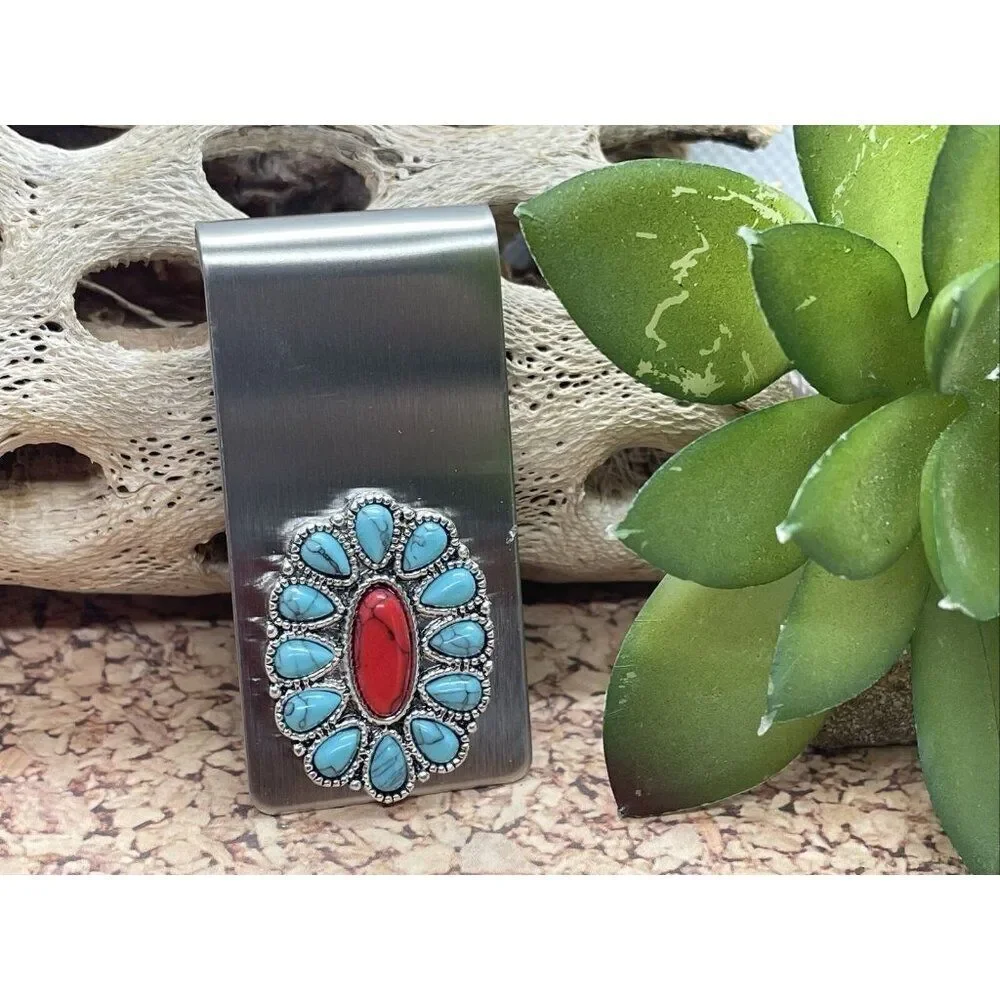 Turquoise Red Wedding Money Clip Stainless Steel Quality Wedding Party Gift